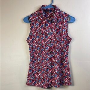 Tommy Hilfiger Pink and Blue Floral Sleeveless Shirt Small